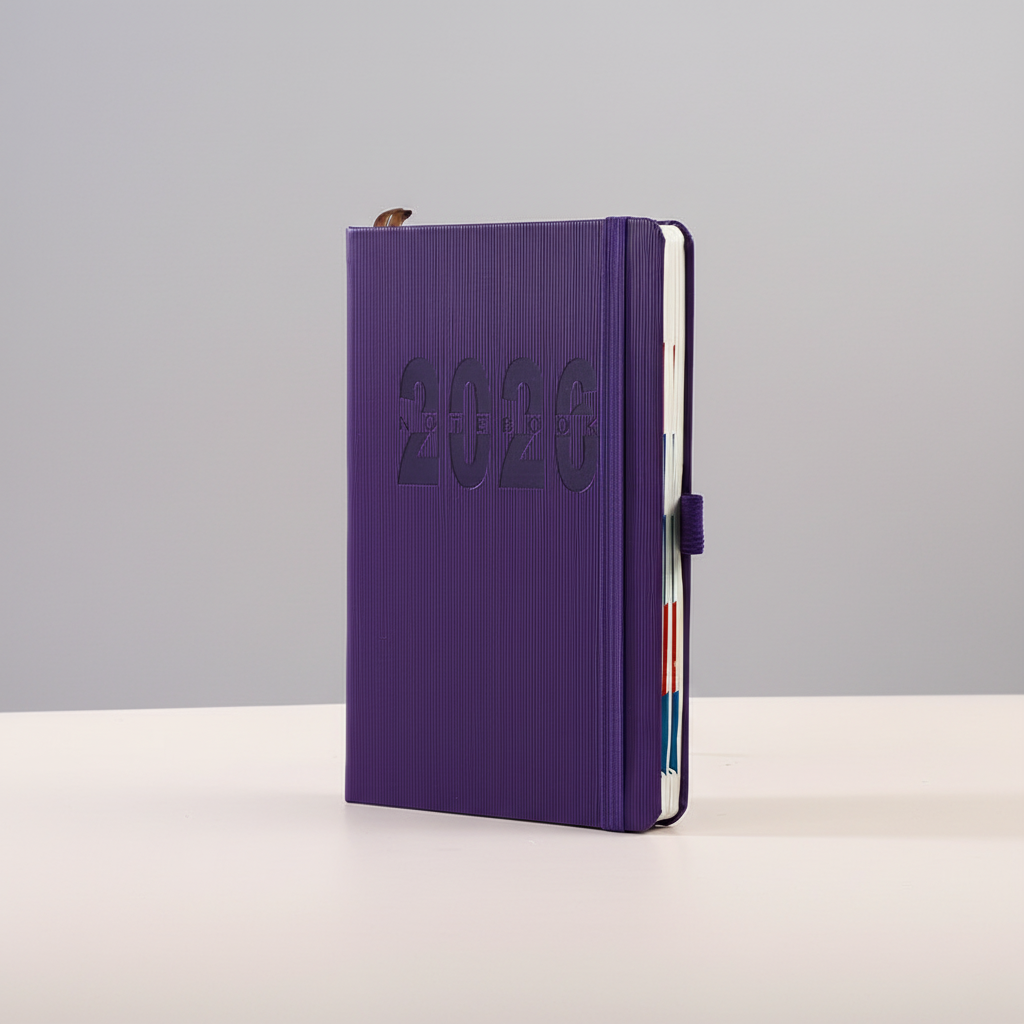 Thick daily planner notebook with habit tracker and tabbed sections