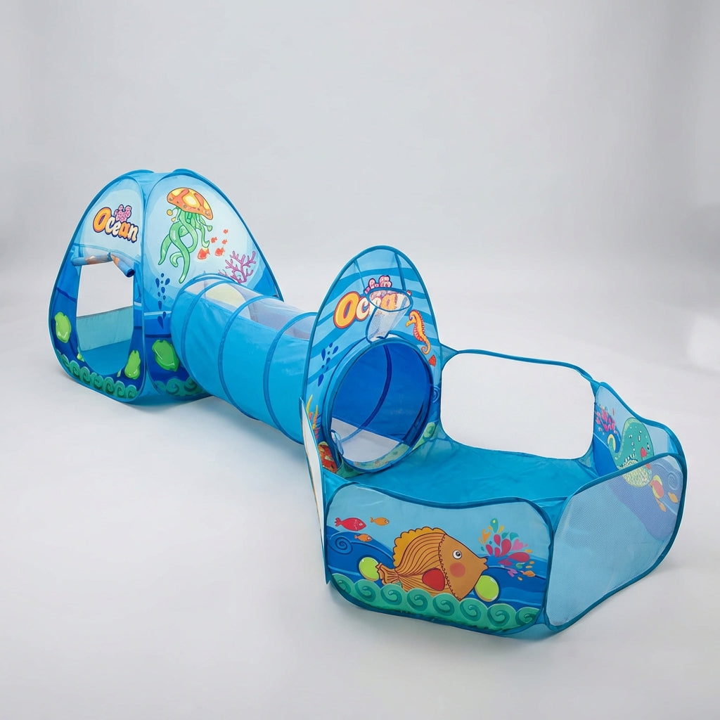 Foldable kids play tent with ball pool and tunnel