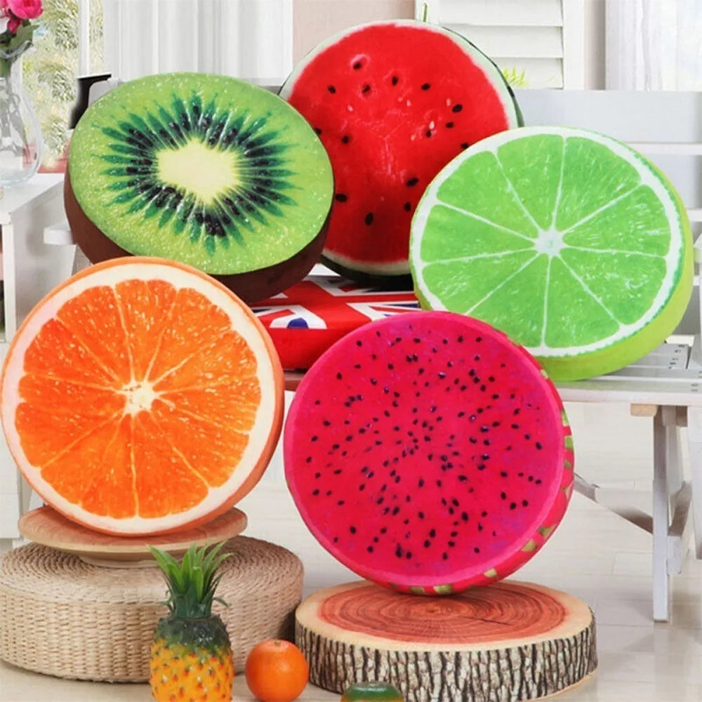 Round dining seat cushion with playful prints and thick padding