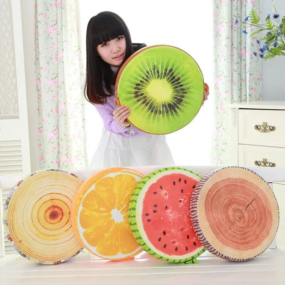Round dining seat cushion with playful prints and thick padding