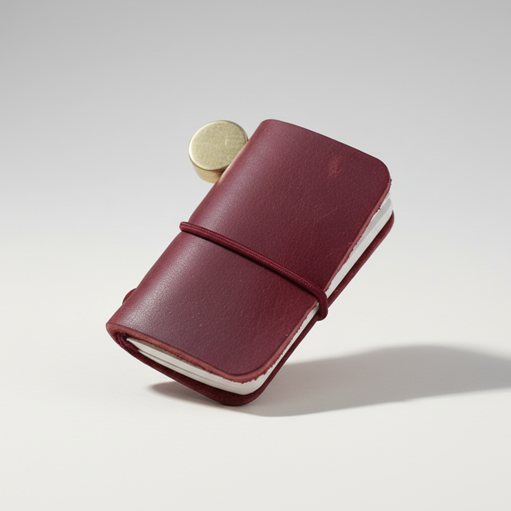 Mini pocket notebook with vintage-inspired design and secure wraparound closure