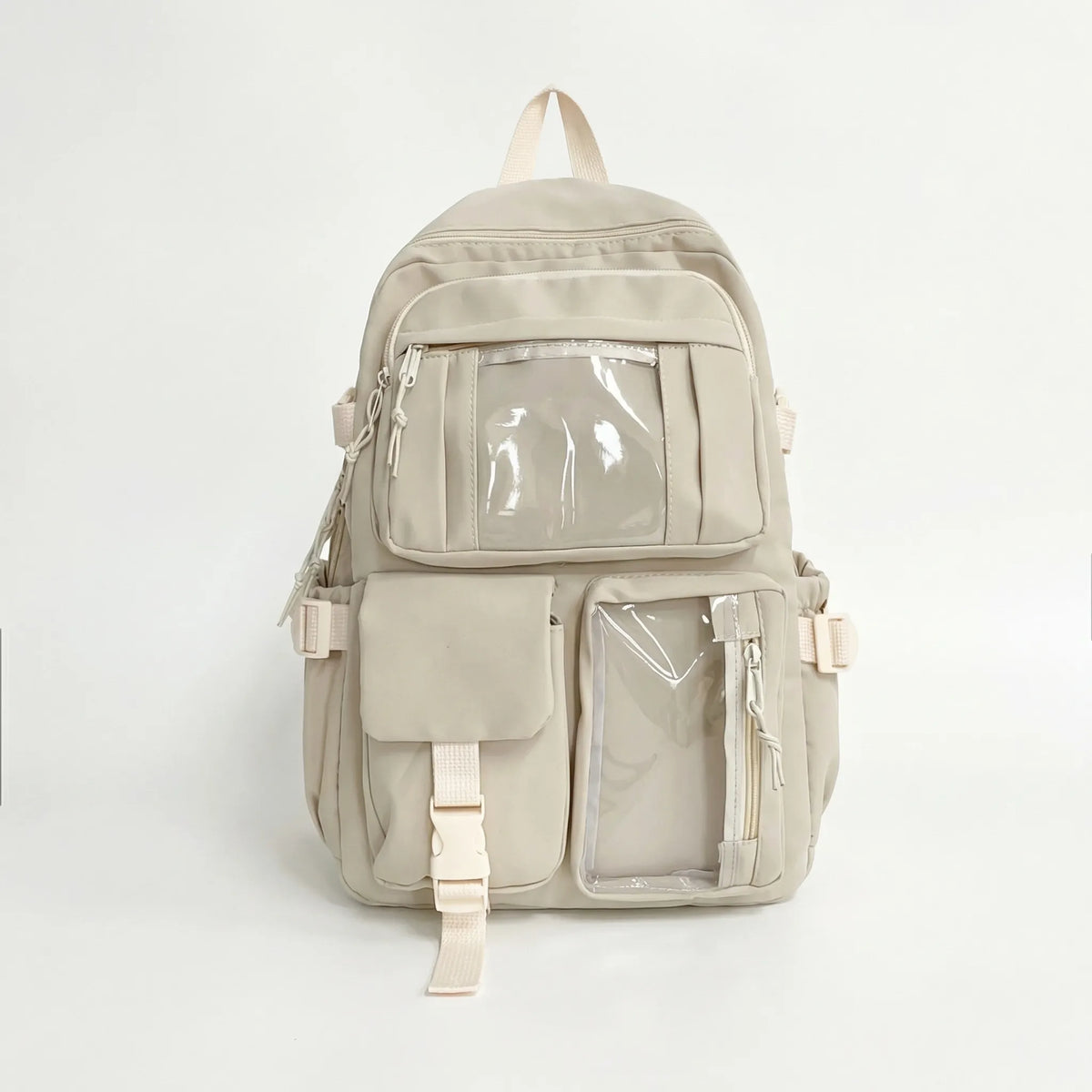 Girls school backpack with 7 compartments and transparent front pocket