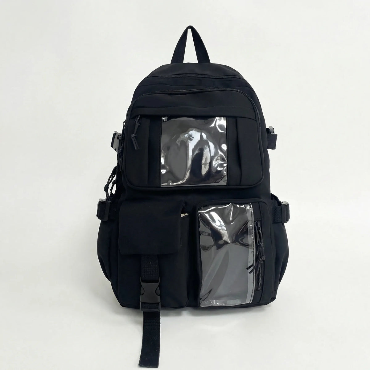 Girls school backpack with 7 compartments and transparent front pocket
