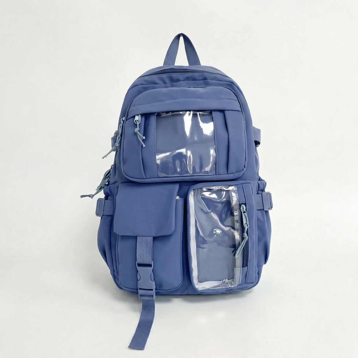 Girls school backpack with 7 compartments and transparent front pocket