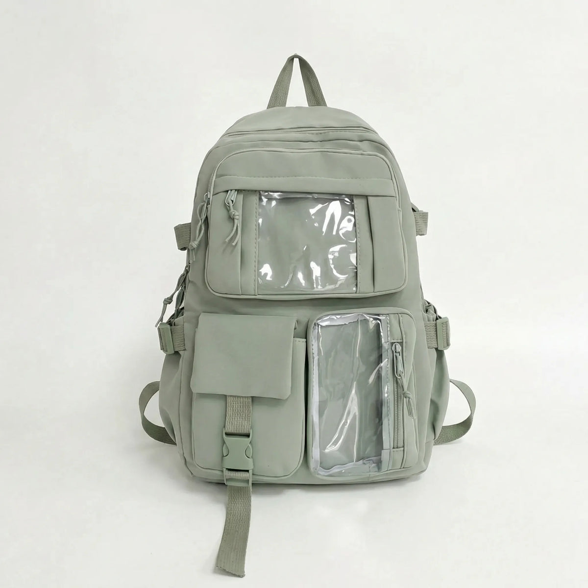 Girls school backpack with 7 compartments and transparent front pocket