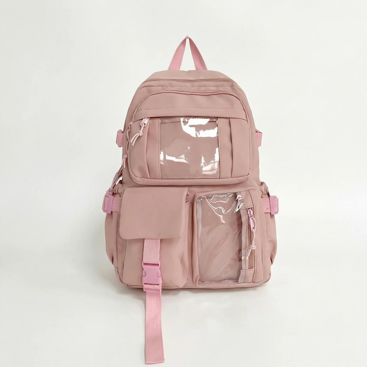 Girls school backpack with 7 compartments and transparent front pocket