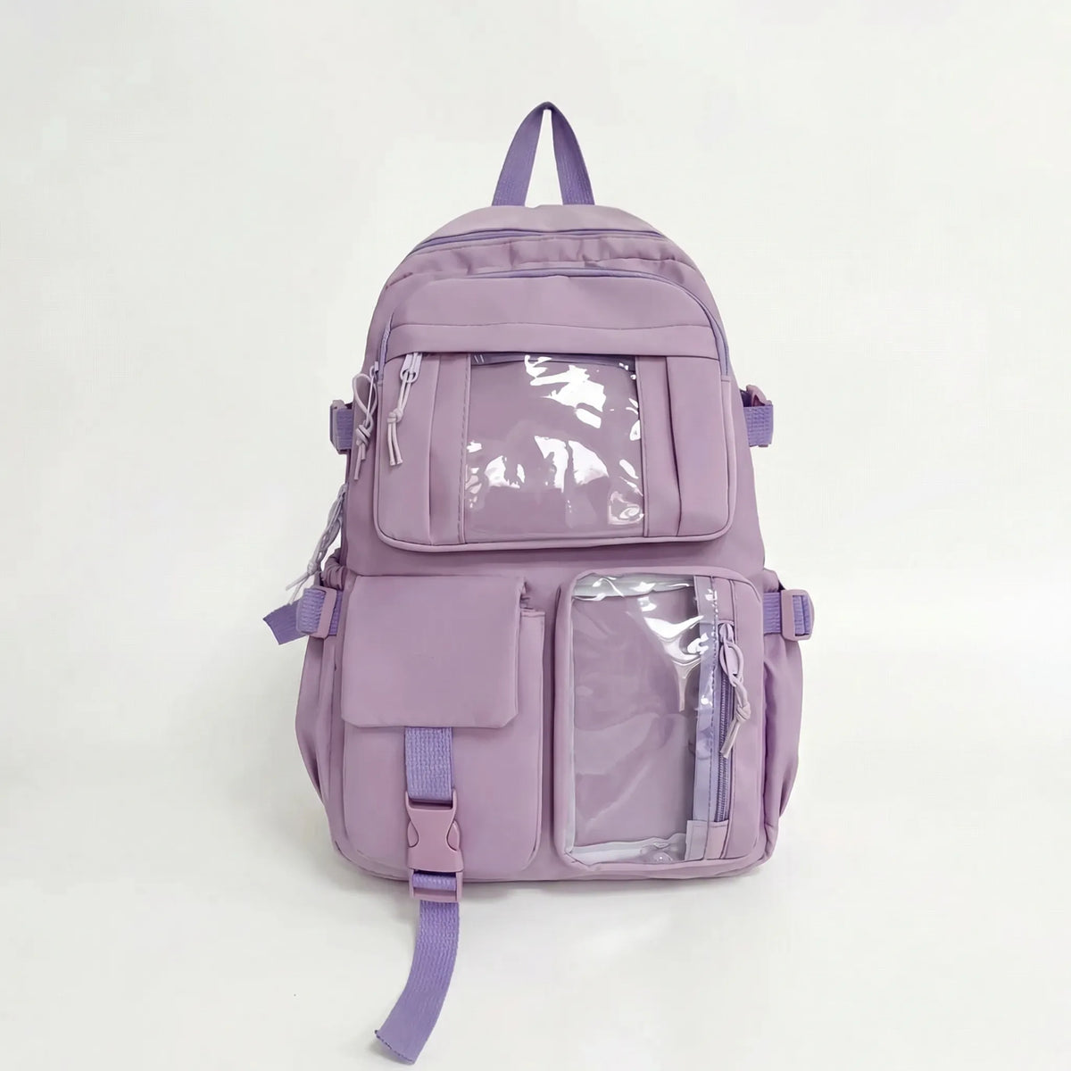 Girls school backpack with 7 compartments and transparent front pocket