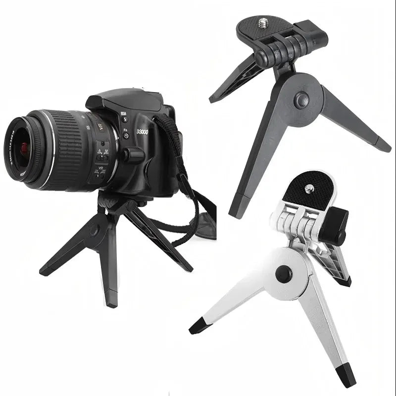 Portable mini folding tripod with universal camera mount and stable legs