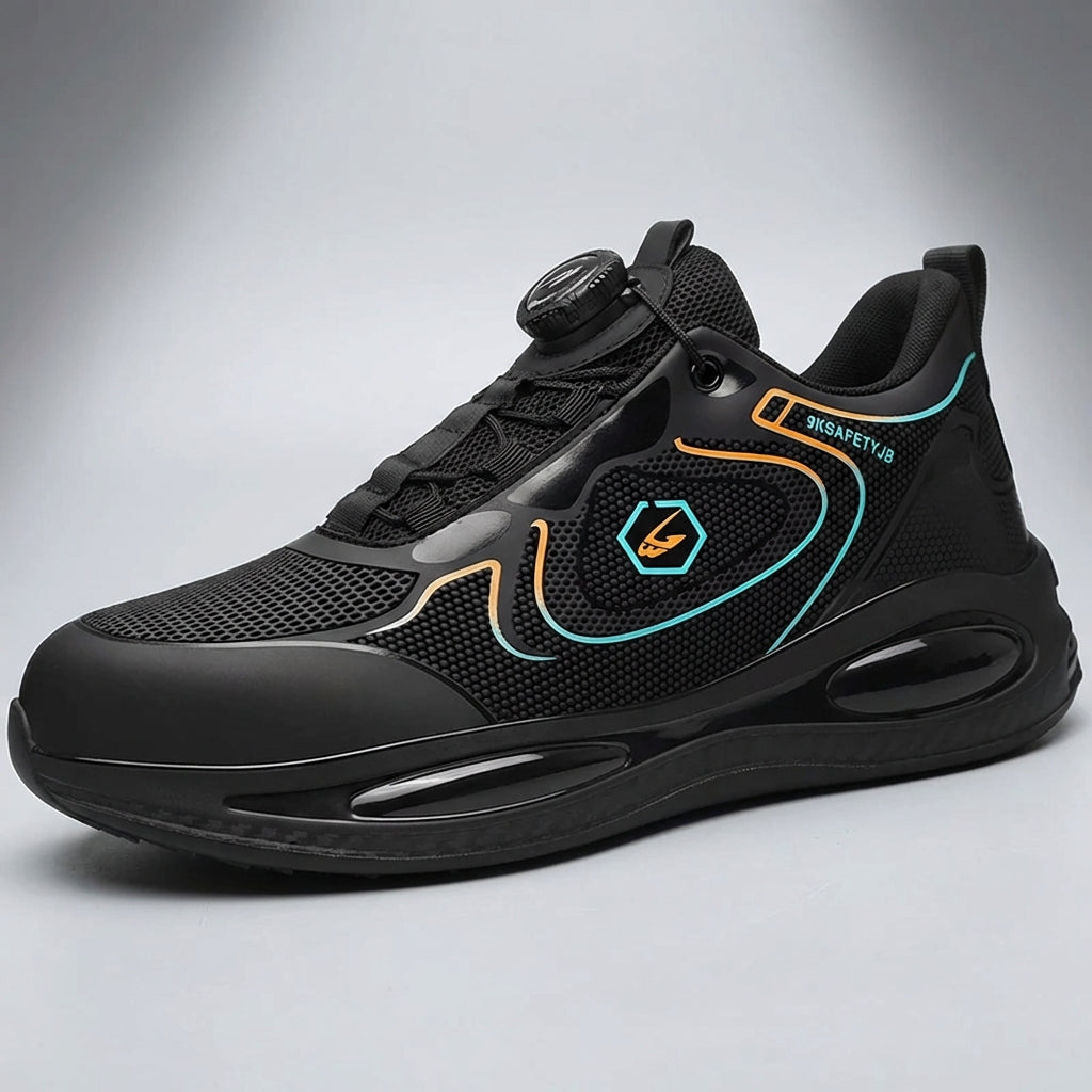 Safety work shoes with reinforced toe cap and non-slip sole
