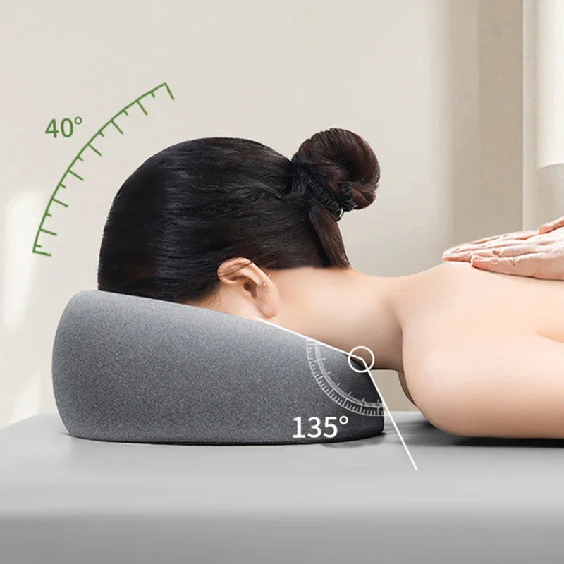 Memory foam face down pillow with ergonomic recess for prone positioning