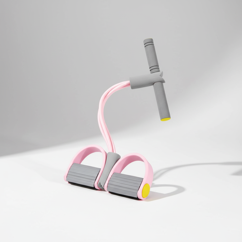 Four-tube pedal resistance trainer with foam handles and textured foot pedals
