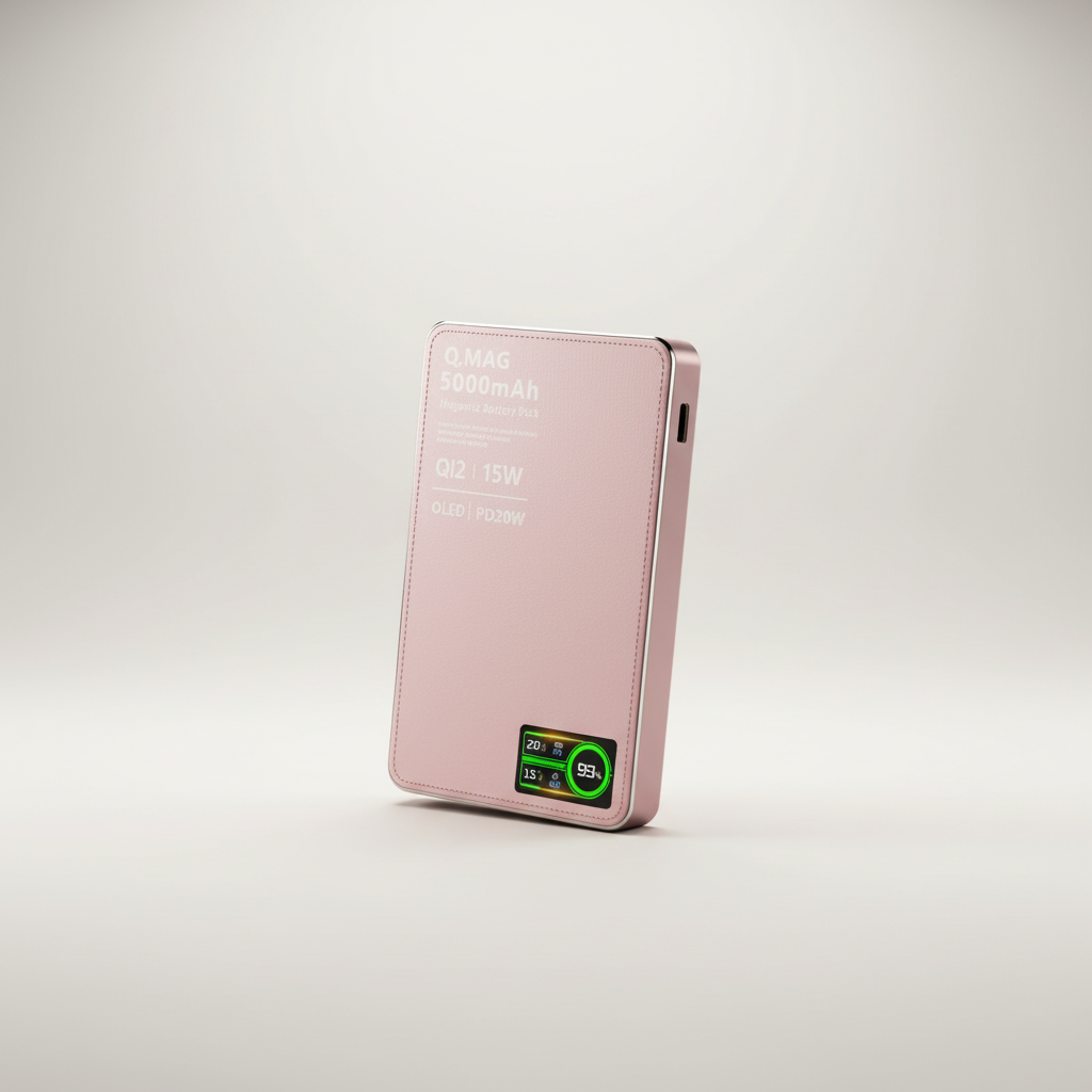 Magnetic wireless power bank with OLED display and aluminium build