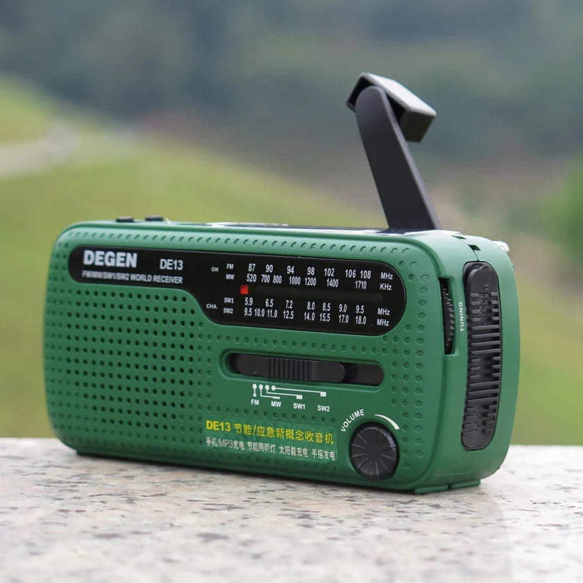 Hand crank emergency radio with built-in torch and USB charger