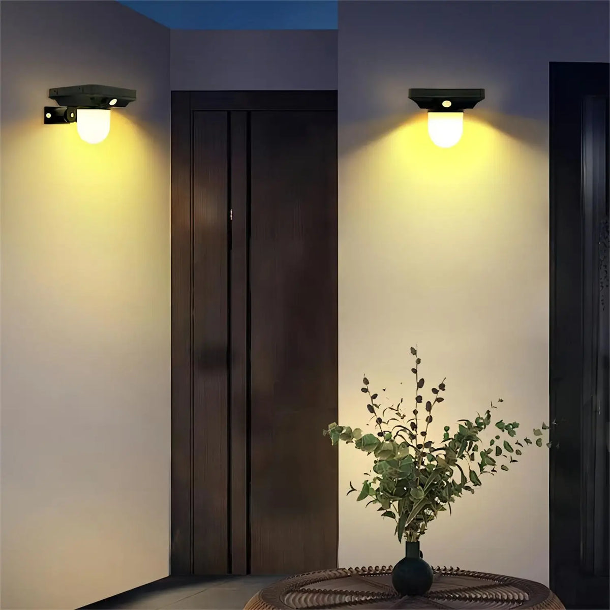Solar outdoor wall lamp with motion sensor and waterproof construction