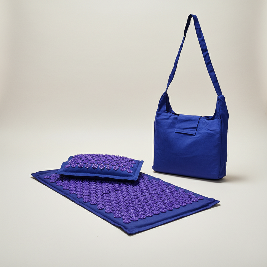 Portable acupressure mat set with lotus points for tension relief