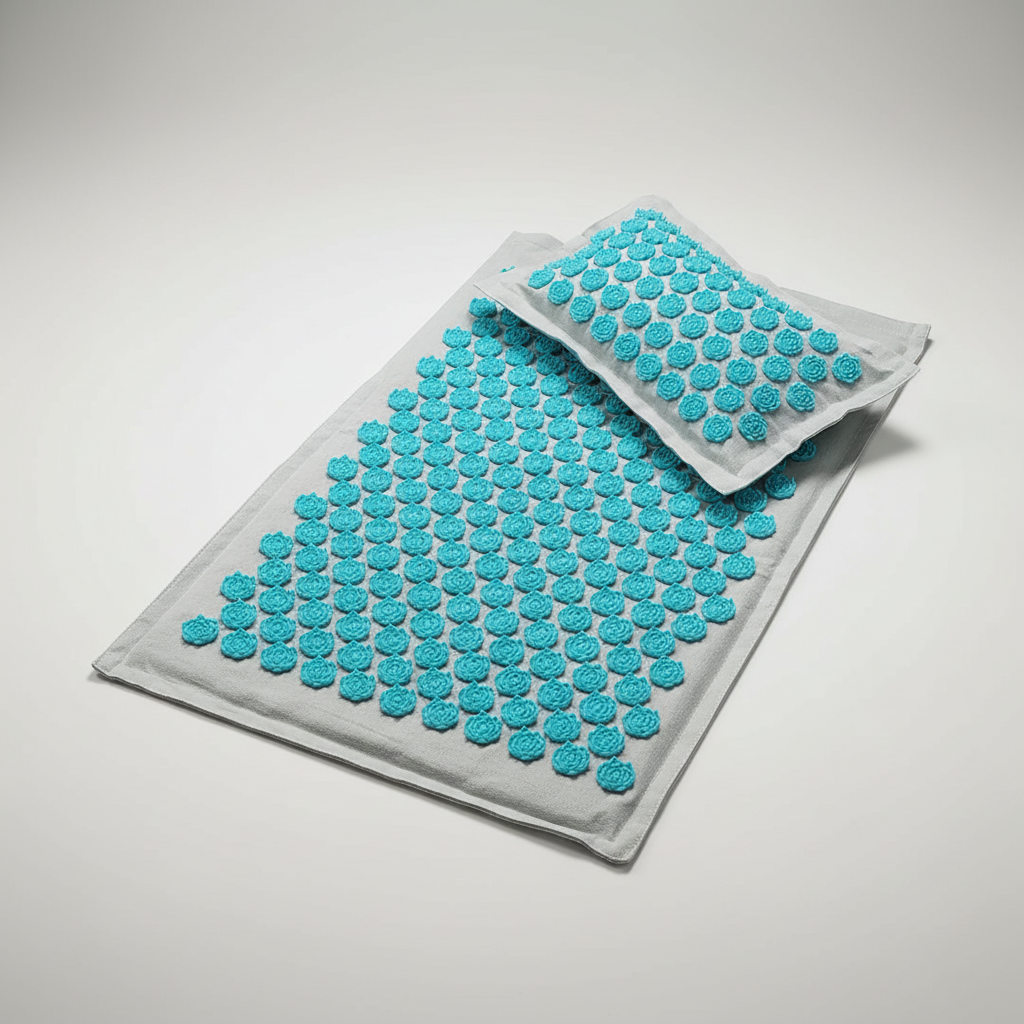 Portable acupressure mat set with lotus points for tension relief