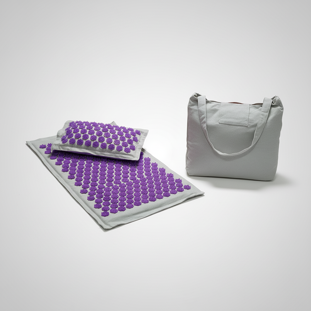 Portable acupressure mat set with lotus points for tension relief