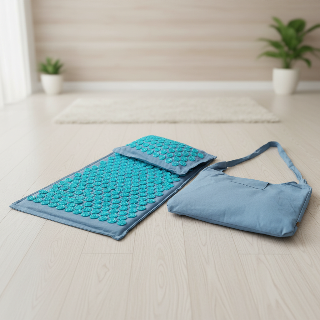 Portable acupressure mat set with lotus points for tension relief