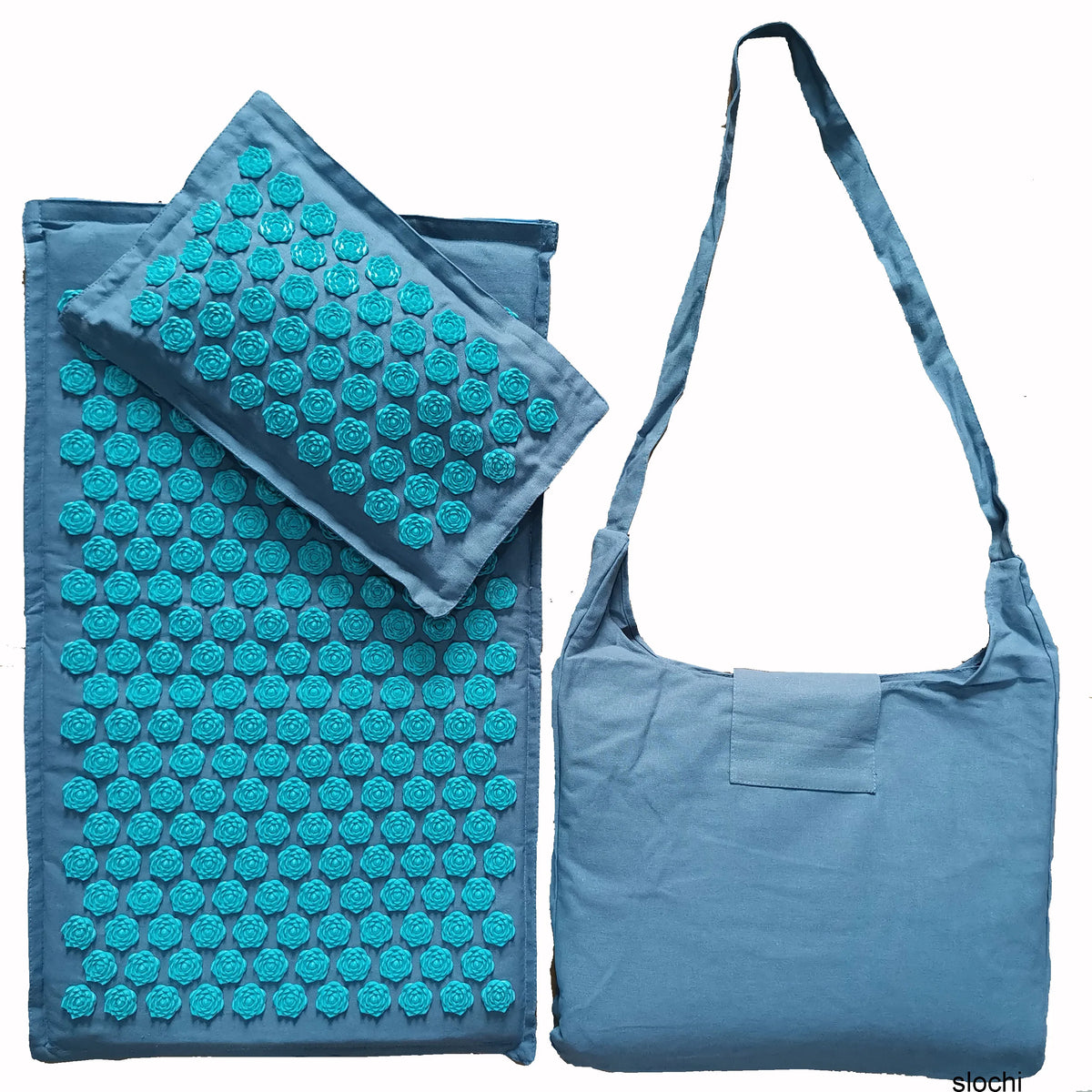 Portable acupressure mat set with lotus points for tension relief