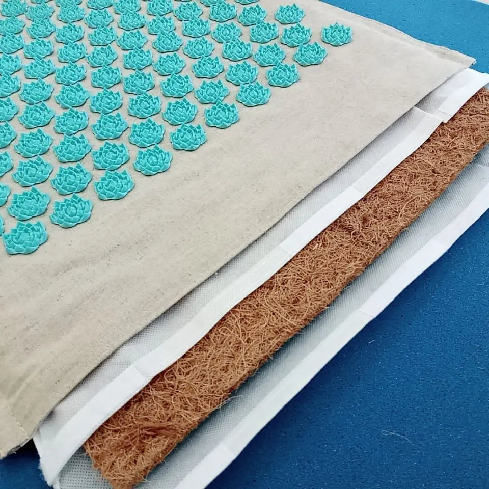 Portable acupressure mat set with lotus points for tension relief