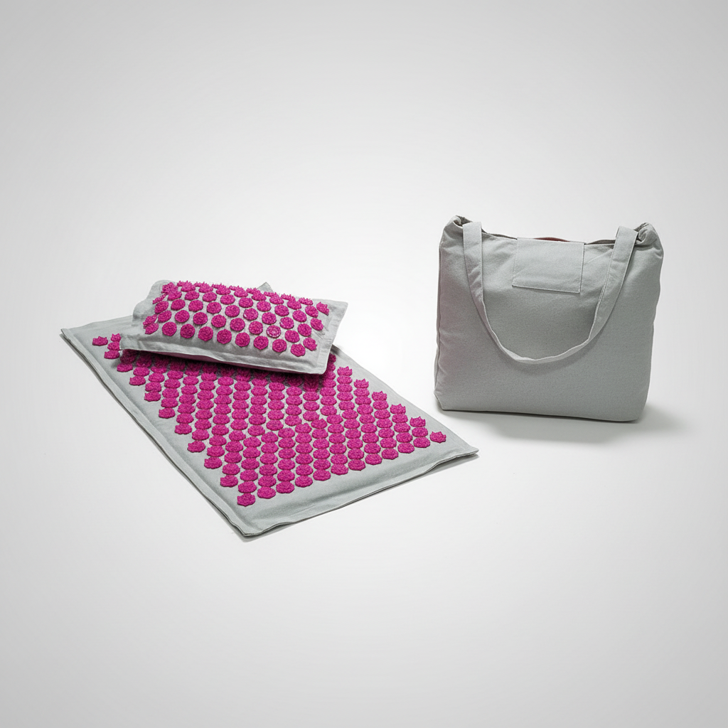 Portable acupressure mat set with lotus points for tension relief