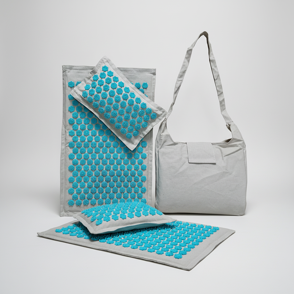 Portable acupressure mat set with lotus points for tension relief