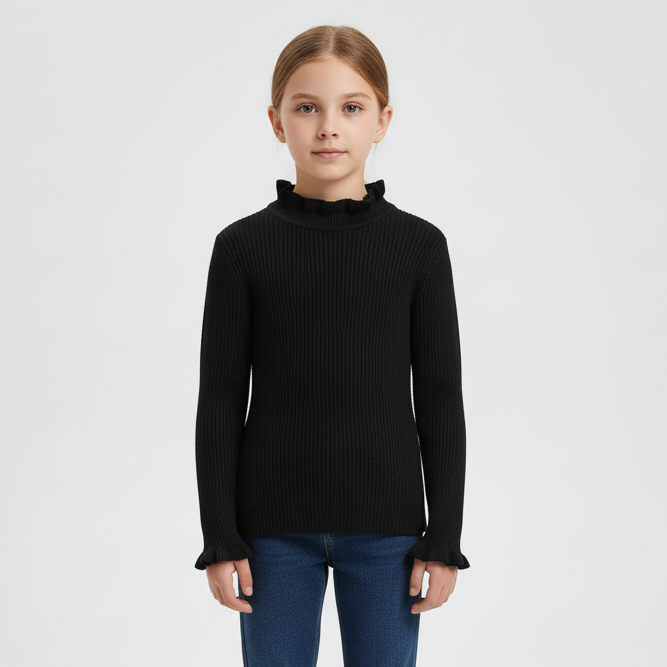 Ribbed knit kids pullover with roll neck, soft cotton blend for toddlers