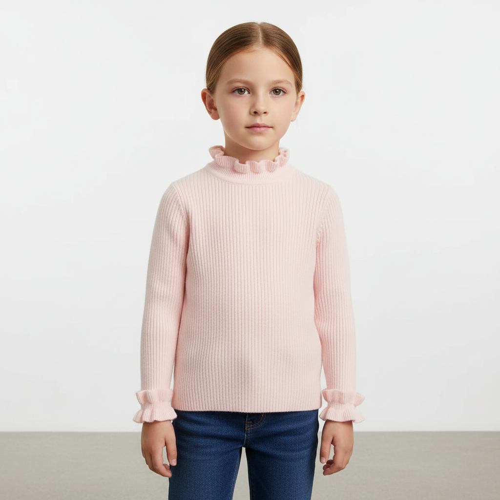 Ribbed knit kids pullover with roll neck, soft cotton blend for toddlers
