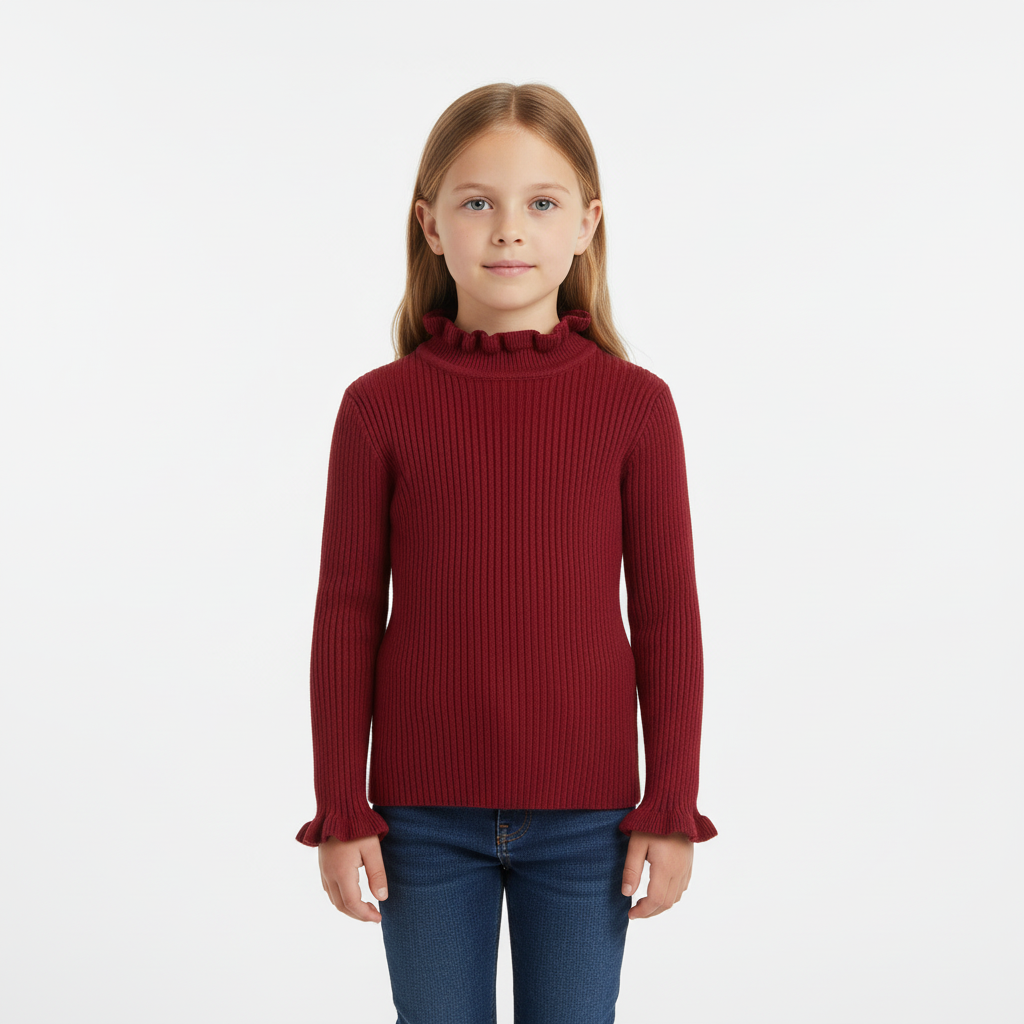 Ribbed knit kids pullover with roll neck, soft cotton blend for toddlers