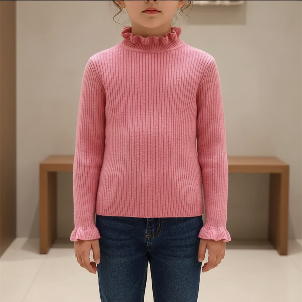 Ribbed knit kids pullover with roll neck, soft cotton blend for toddlers