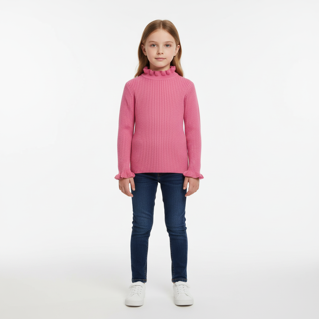 Ribbed knit kids pullover with roll neck, soft cotton blend for toddlers