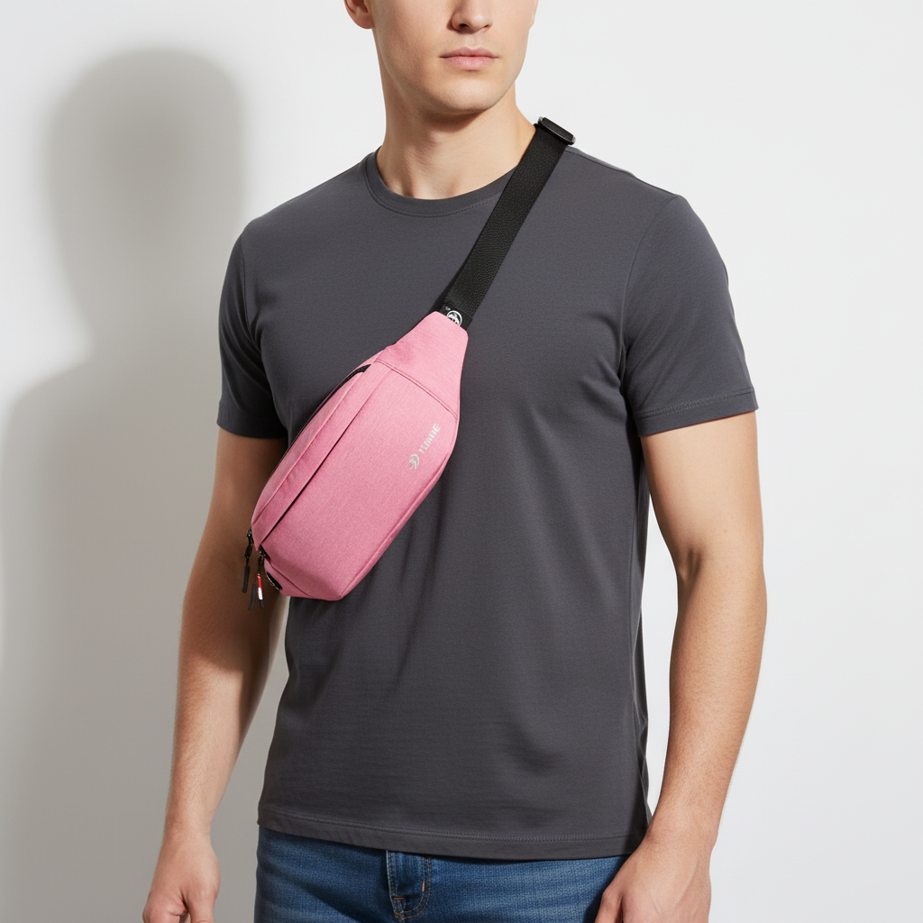 Waterproof nylon waist pack with adjustable strap and organised compartments