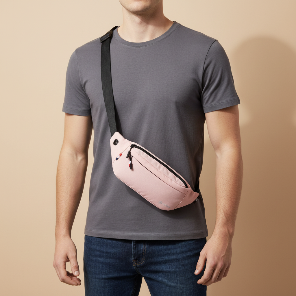 Waterproof nylon waist pack with adjustable strap and organised compartments