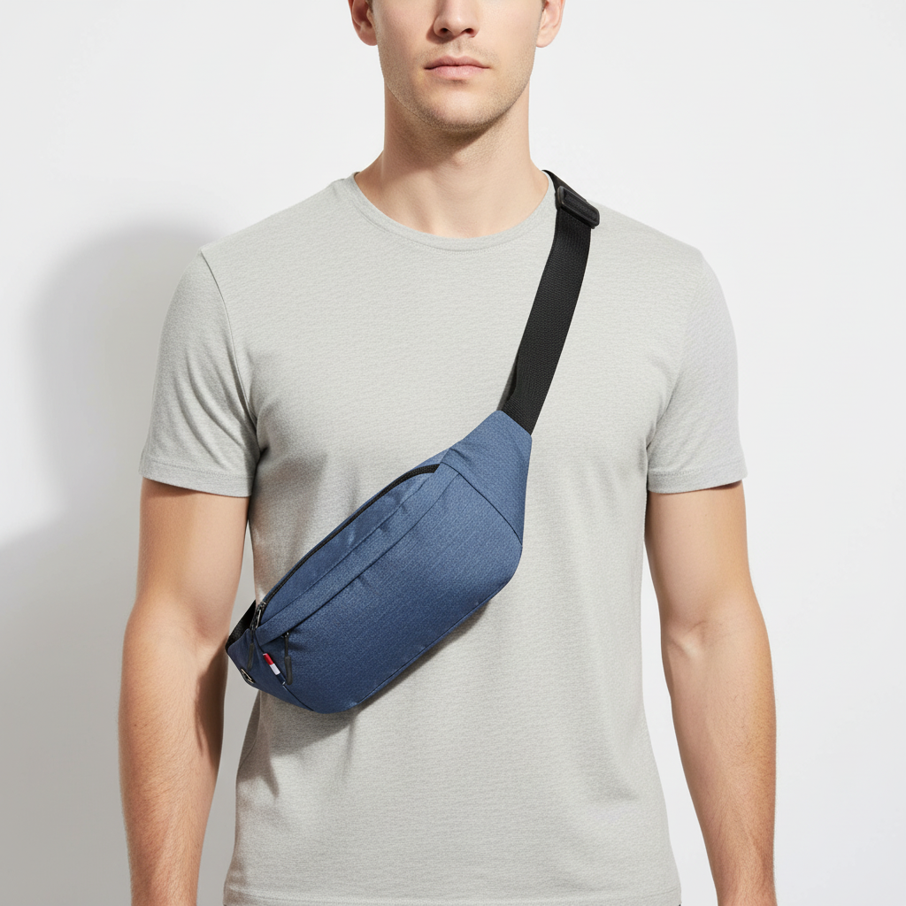 Waterproof nylon waist pack with adjustable strap and organised compartments