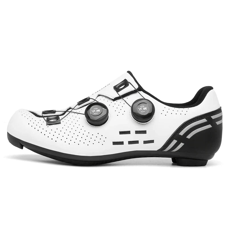 Road cycling shoe with dual rotary dials and Shimano cleat compatibility