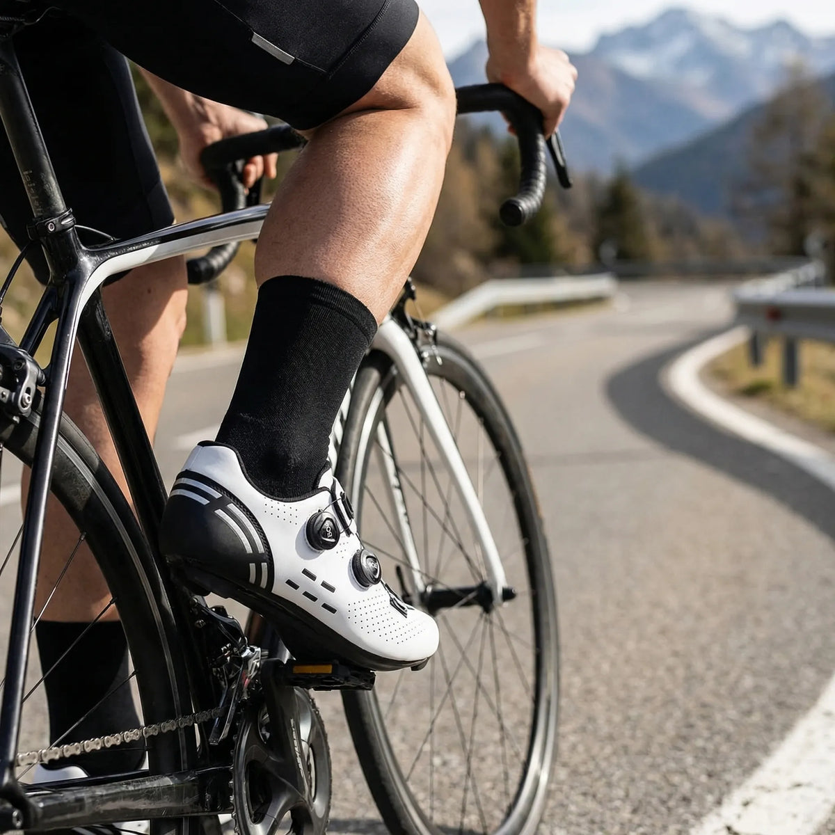 Road cycling shoe with dual rotary dials and Shimano cleat compatibility