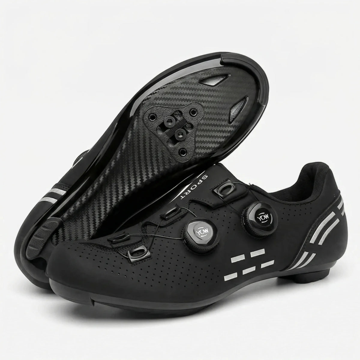 Road cycling shoe with dual rotary dials and Shimano cleat compatibility