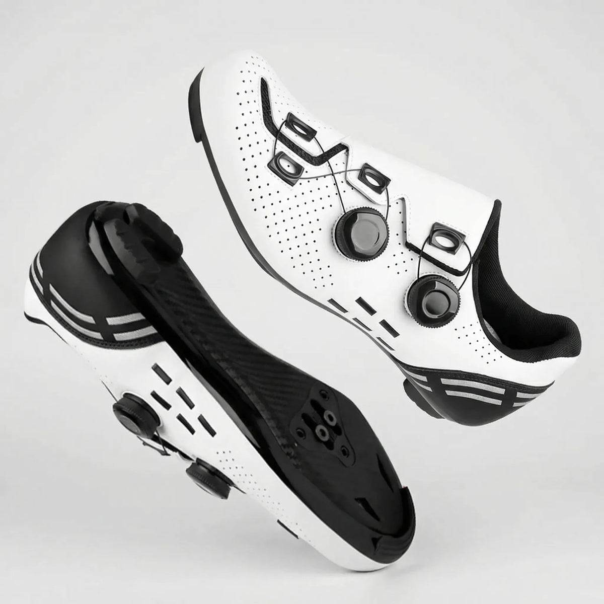 Road cycling shoe with dual rotary dials and Shimano cleat compatibility