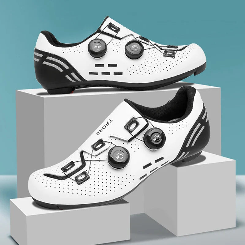 Road cycling shoe with dual rotary dials and Shimano cleat compatibility