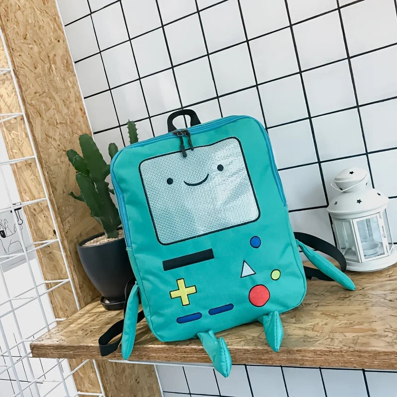 Cute cartoon robot backpack with embroidered design and padded straps
