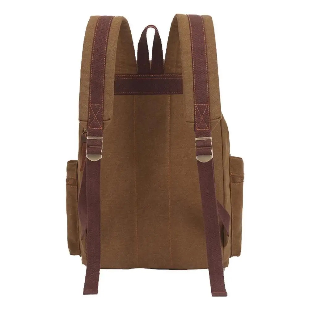 Vintage woven canvas backpack with drawstring and multiple pockets