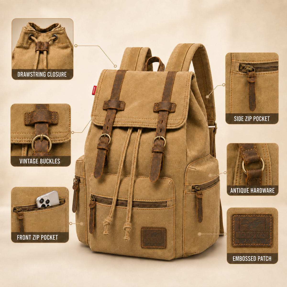 Thrives Outdoor | Rovwick Vintage-Style Drawstring Backpack