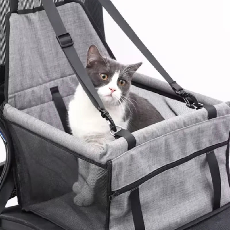 Pet car booster seat collapsible with harness clip for dogs and cats