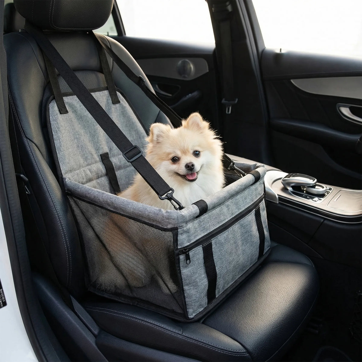 Pet car booster seat collapsible with harness clip for dogs and cats