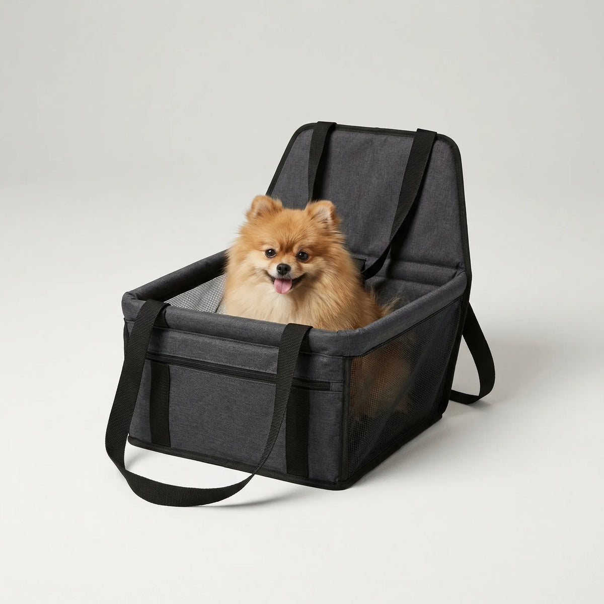 Pet car booster seat collapsible with harness clip for dogs and cats