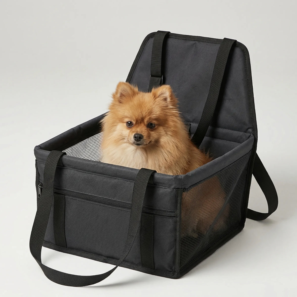 Pet car booster seat collapsible with harness clip for dogs and cats