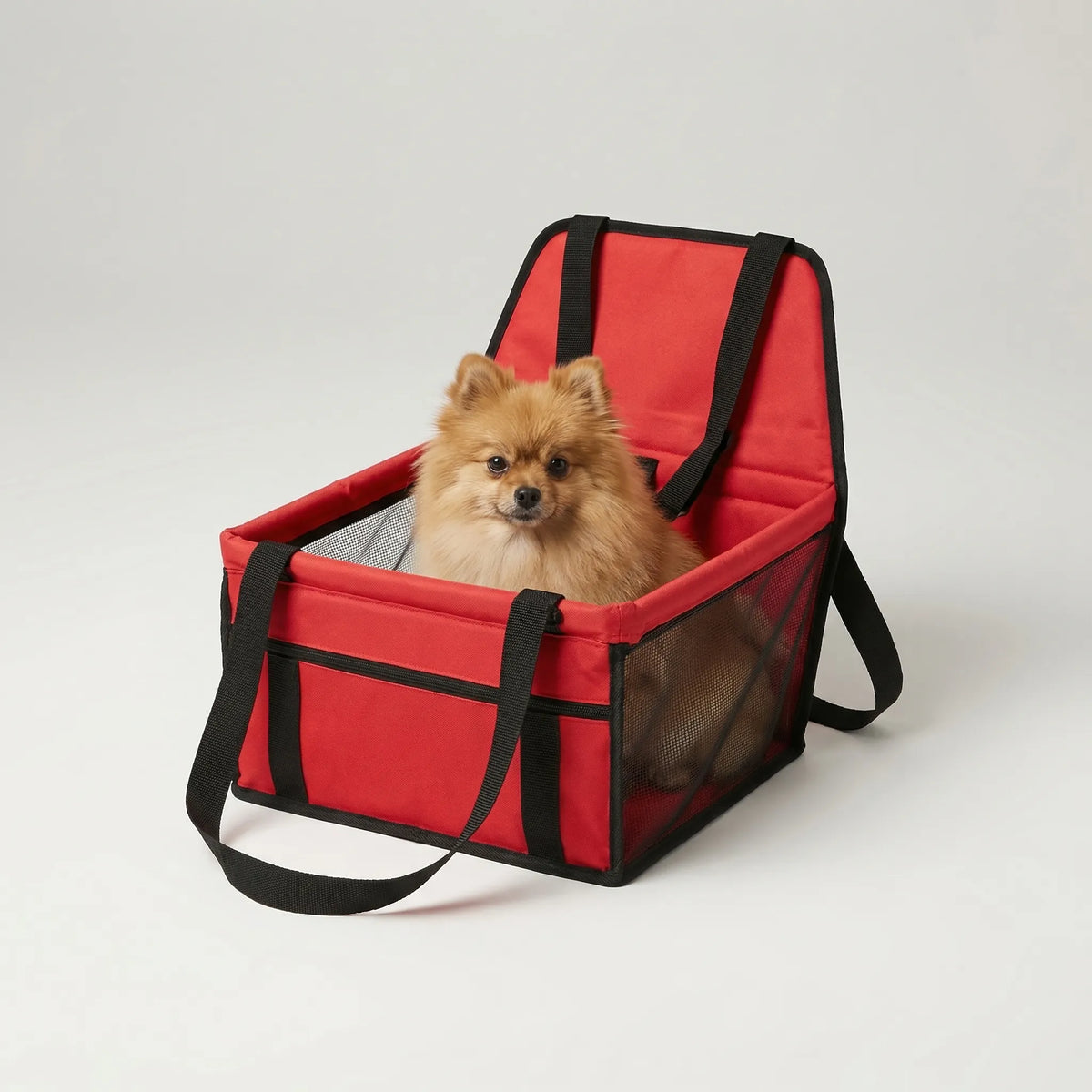 Pet car booster seat collapsible with harness clip for dogs and cats