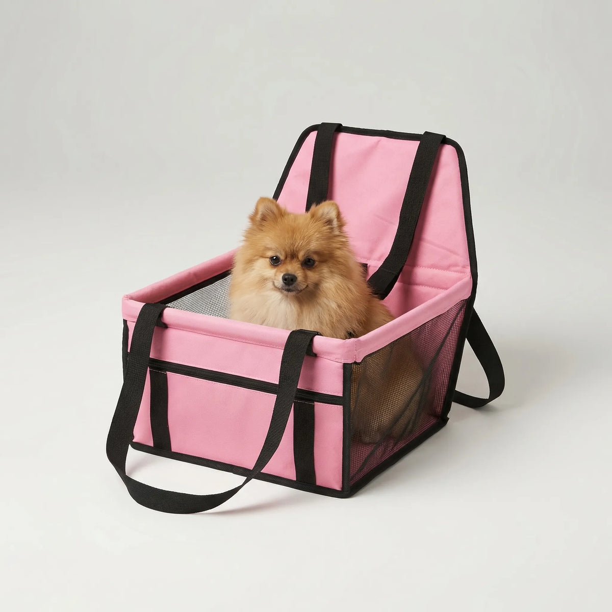 Pet car booster seat collapsible with harness clip for dogs and cats