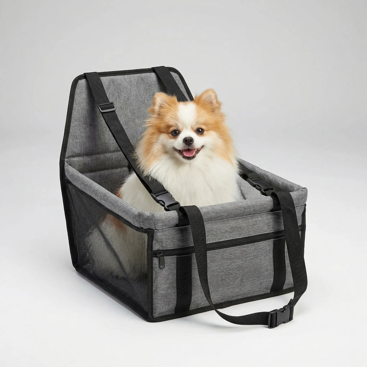 Pet car booster seat collapsible with harness clip for dogs and cats