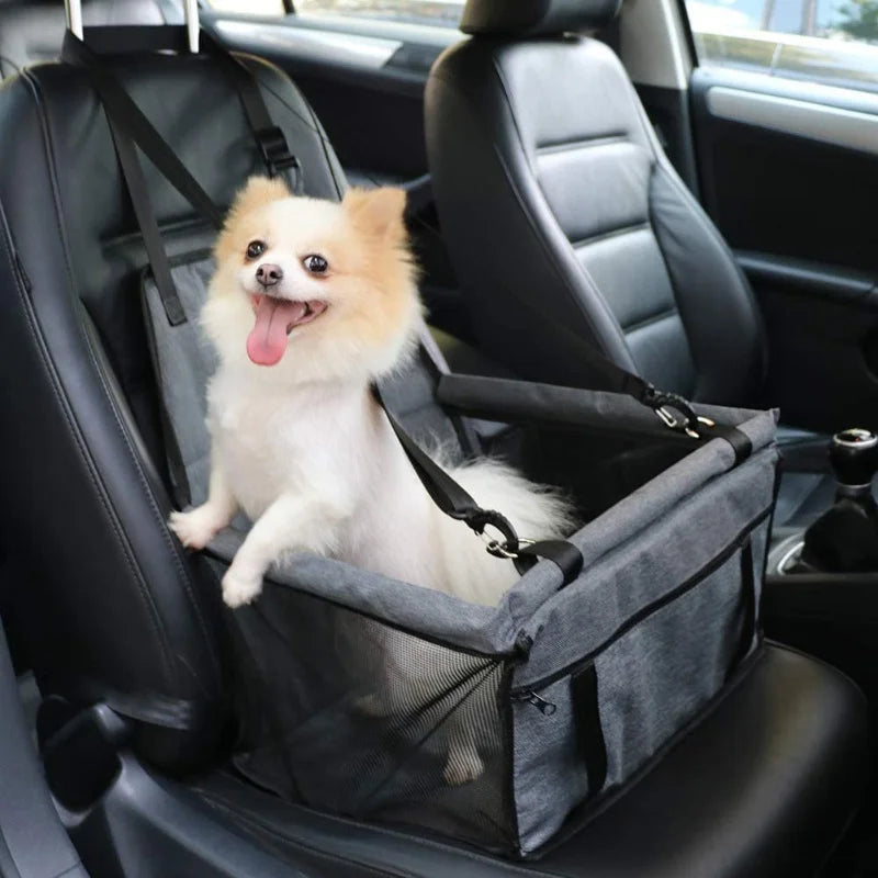 Pet car booster seat collapsible with harness clip for dogs and cats
